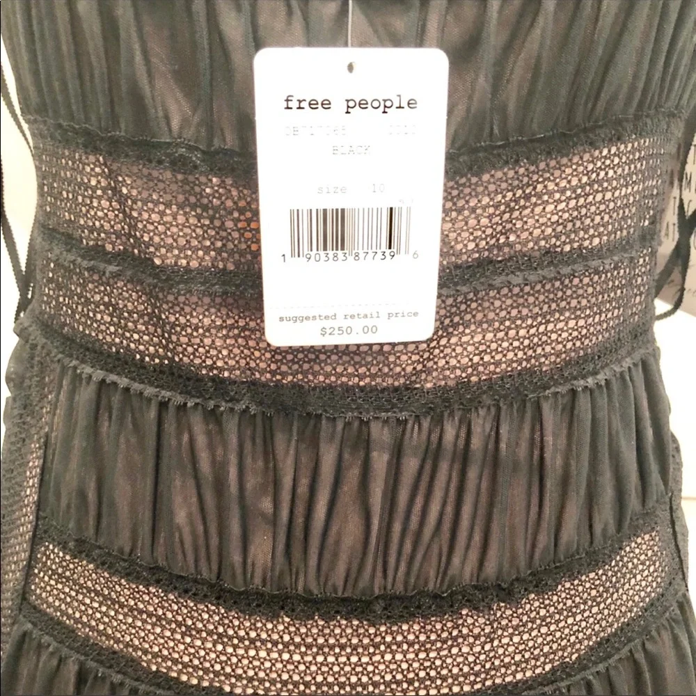 FREE PEOPLE Alicia Black Sheer And Scrunched Detailing Mini Dress Size 10 - Picture 6 of 6